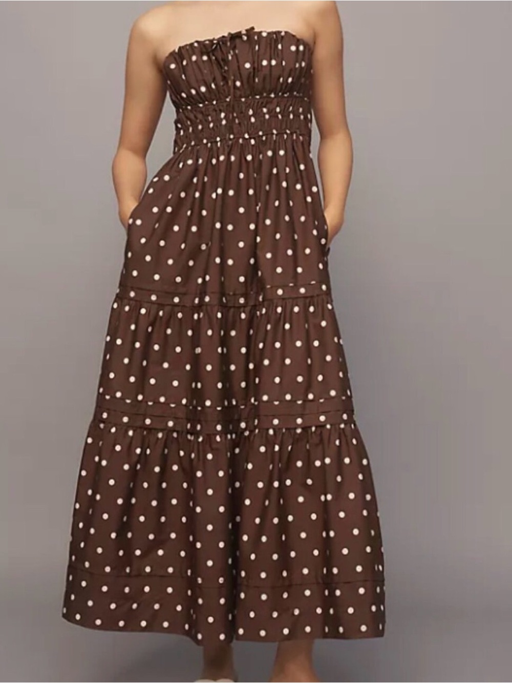 Somerset Strapless Brown Polka Dot Maxi Dress